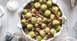 Roasted Sprouts with Bacon and Pomegranate Seeds