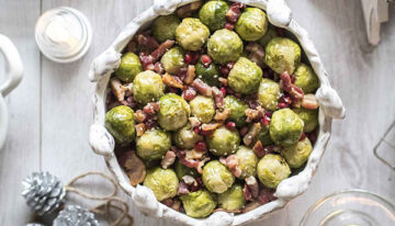 Roasted Sprouts with Bacon and Pomegranate Seeds