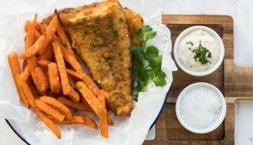 Homemade Breaded Fish Fillets and Sweet Potato Fries