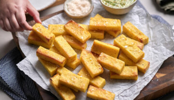 Two-Cheese Polenta Chips with Pesto Dip