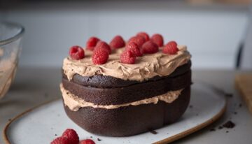 Bread Maker Chocolate Cake with Raspberries