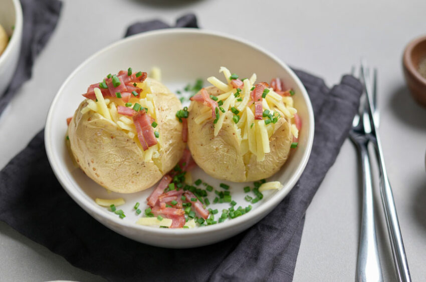 Air Fry Style Cheese & Bacon Jacket Potatoes The Ideas Kitchen